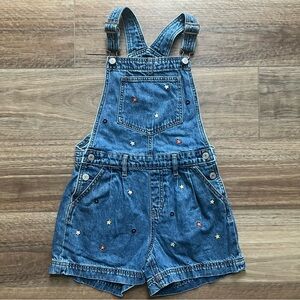 GAP Blue Denim Overalls with Colorful Floral  Embroidery